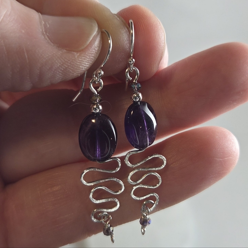Amethyst and Argentium Silver Boho Earrings
